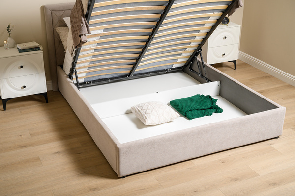 Кровать Марион 160 велюр OCEAN 005 темно-бежевый с ортопедическим основанием и подъемным механизмом (спальное место 160 х 200)