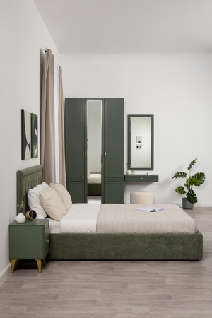 Шкаф для одежды Марион 16.340.03 дымчатый зеленый K521, олива шагрень AG 1050 ПВХ (собирается на любую сторону)