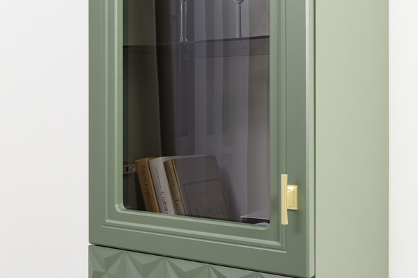 Гостиная Марион композиция 2 дымчатый зеленый K521, олива шагрень AG 1050 ПВХ, белый PE шагрень (собирается на любую сторону)