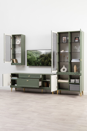 Шкаф навесной Марион 16.334 дымчатый зеленый K521, олива шагрень AG 1050 ПВХ (собирается на любую сторону)