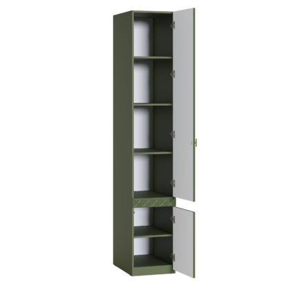 Шкаф-пенал Марион 16.340.01 дымчатый зеленый K521, олива шагрень AG 1050 ПВХ (собирается на любую сторону)