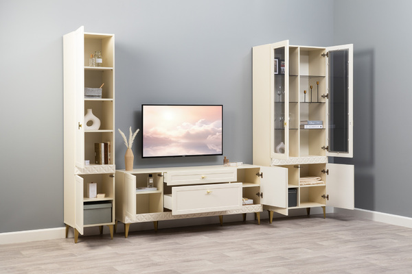 Шкаф-витрина Марион 16.397.02 слоновая кость С341 PE, слоновая кость 6898 ПВХ