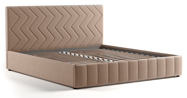 Кровать Милана 180 велюр бежевый кофейный с ортопедическим основанием и подъемным механизмом