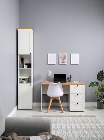 Стол письменный Остин 12.159 белый PE шагрень, дуб золотой CRAFT, белая шагрень 4101 ПВХ, сборка на любую сторону