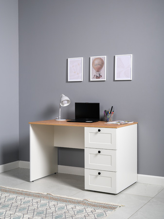 Стол письменный Остин 12.159 белый PE шагрень, дуб золотой CRAFT, белая шагрень 4101 ПВХ, сборка на любую сторону