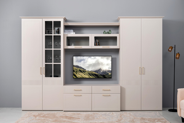 Шкаф-пенал Ричфорд 16.327.01 кашемир 5981 BS, моно керамика D166-2 ПВХ (собирается на любую сторону)